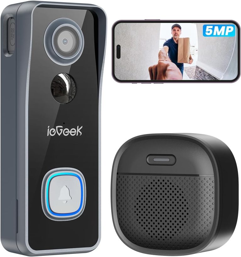 ieGeek 5MP Sonnette sans Fil Exterieur Etanche avec Caméra 2,5K, sans Abonnement, Carillon Inclus