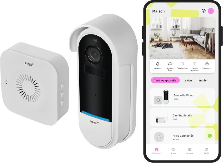 OMAJIN by Netatmo Sonnette vidéo intelligente sans fil 2K, fonctionne sur piles, carillon inclus, détection de mouvement/humain, IP65, détection de zone, audio bidirectionnel, OVD-01